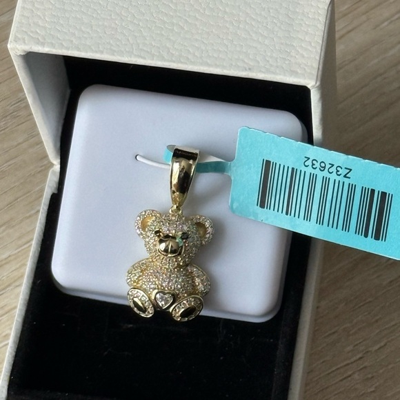 Jays Jewelers Jewelry - Moissanite Gold Teddy Bear Pendant on Sterling Silver 925.